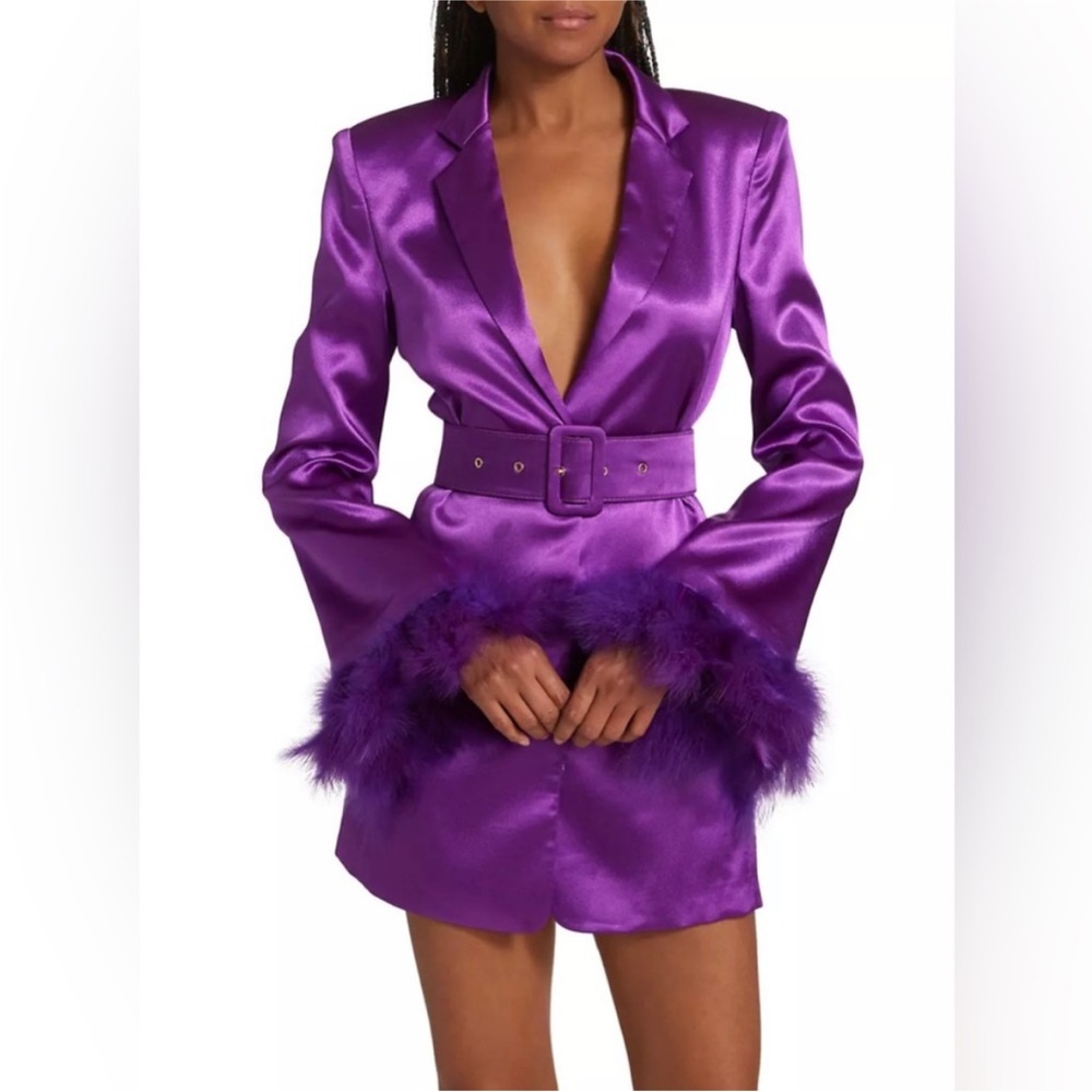 Bronx and Banco Odessa purple blazer feather dress